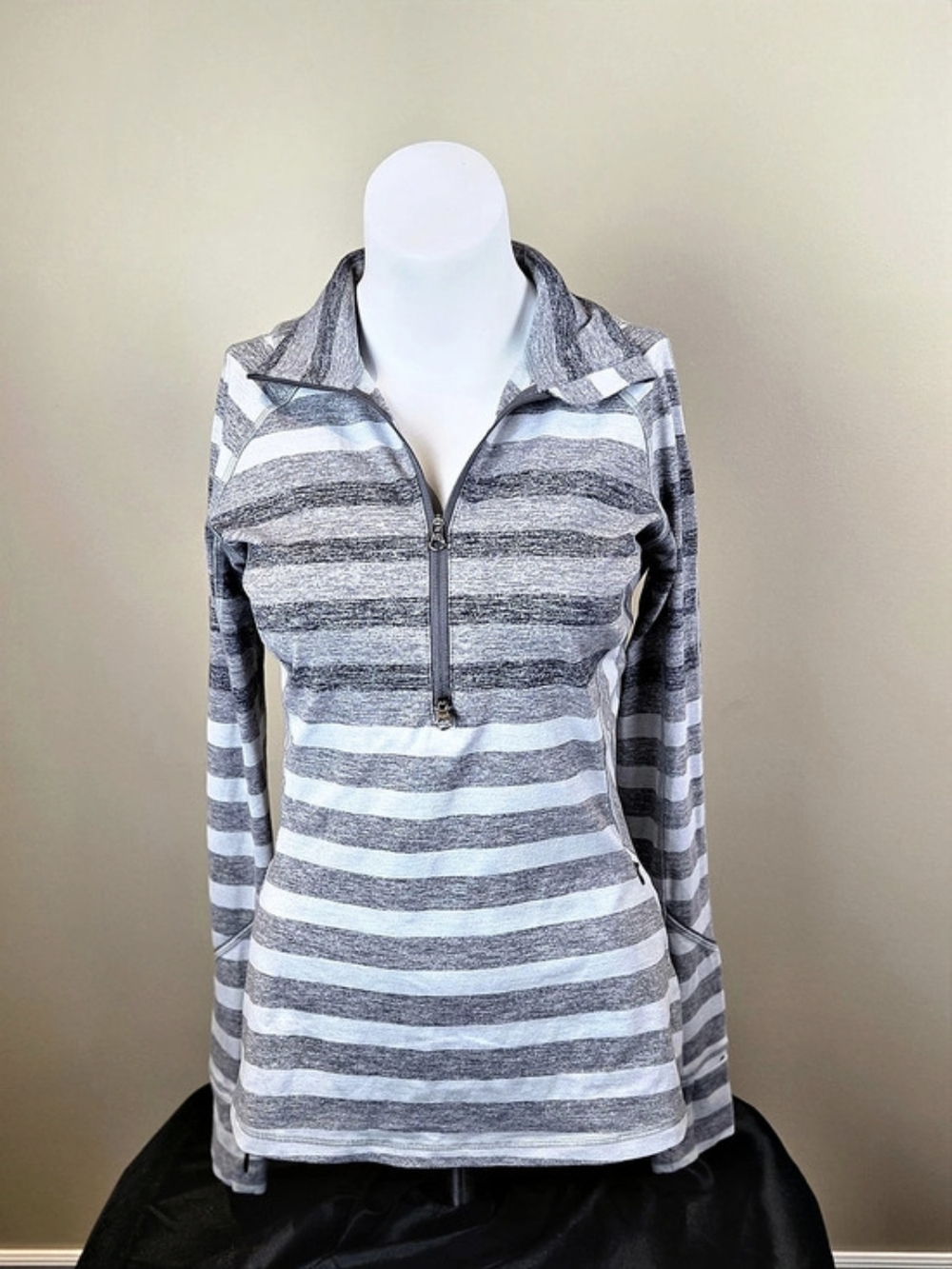 Lululemon Race Your Pace 1/2 Zip Marshmallow Stripe Rulu Size 6